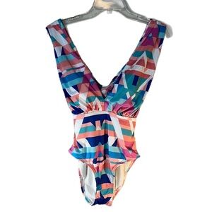 EUC ModCloth One Piece Pastel Geometric High Rise Pin Up Swimsuit Medium